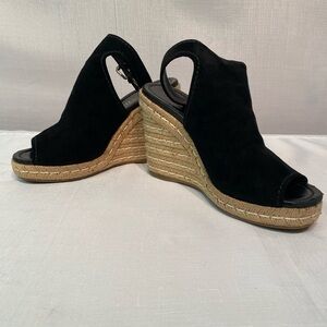 Prada Womens Black Suede Ankle Strap Wedge Espadrille Glove Vamp Open Toe - 40.5